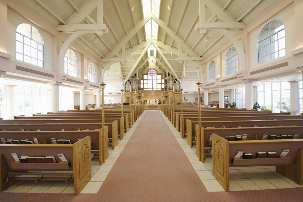 Dallas-Fort worth LED Screens - House of Worship 2 chapel church with wooden long chairs